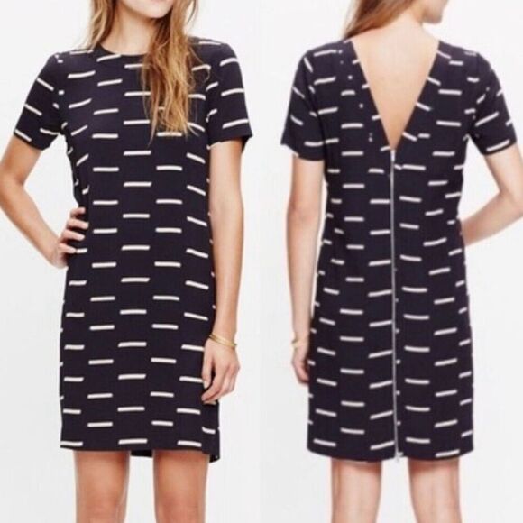 Madewell Dash Black Beige Back Metal Zipper Dress Size 0 - Picture 2 of 9